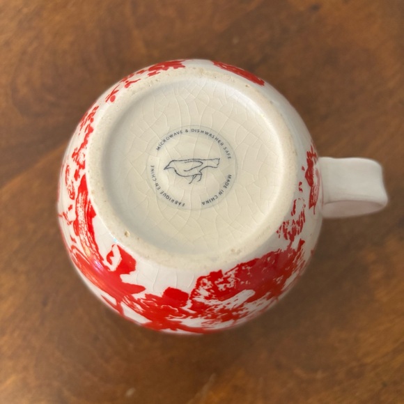 Anthropologie Homegrown Red Floral Monogram Mug 'L’ 16oz Vine Initial Block - Picture 4 of 4